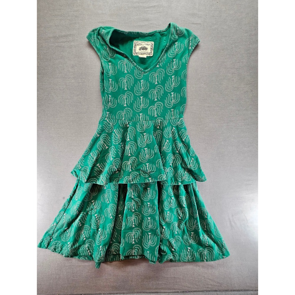 Effies Heart Green Palm Print Tiered Ruffle Fit Flare Jersey Dress Medium